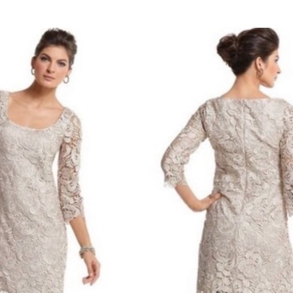 NWOT WHBM Lace Cocktail Mini Dress 3/4 Sleeves Champagne Size 2 - Picture 4 of 6